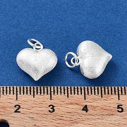 Silver 925 Sterling Silver Pendants, with Jump Rings, Heart Charms, Silver, 12.5x12x6mm, Hole: 3.4mm