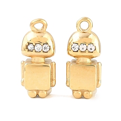 Echt 14 k vergoldet 304 Edelstahl Strass Anhänger, Roboter-Charms, echt 14 k vergoldet, 18.5x8x6 mm, Bohrung: 1.6 mm