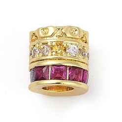 Настоящее золото 18K Латунные микро проложить кубического циркония бусы, колонка, без кадмия и без свинца, долговечный, стойки покрытие, реальный 18 k позолоченный, 7.5x7.5 мм, отверстие : 3.5 мм