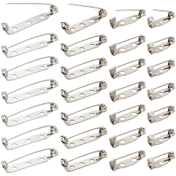 Platinum 160Pcs 4 Style Iron Brooch Findings, Back Bar Pins, Platinum, 15~33x4.5~5x4.5~7mm, Hole: 1.8~2mm, 40pcs/style
