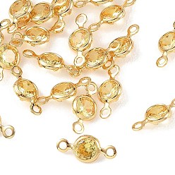 Yellow SHEGRACE Brass Pave Cubic Zirconia Flat Round Connector Charms, Cadmium Free & Nickel Free & Lead Free, Long-Lasting Plated, Real 18K Gold Plated, Yellow, 10.5x5x2mm, Hole: 1.2mm
