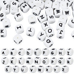 White 52Pcs 26 Styles Cube Letter Silicone Beads, White, 12x12x12mm, Hole: 2mm, 2pcs/style