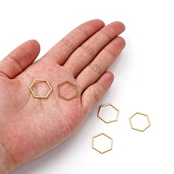 Golden 304 Stainless Steel Linking Ring, Hexagon, Golden, 16x18x0.8mm