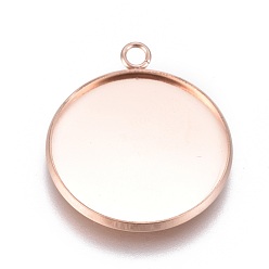 Розовое Золото Ионное покрытие (ip) 304 подвеска из нержавеющей стали с кабошоном, чашки безель с краями, плоско-круглые, розовое золото , лоток : 22 мм, 27.5x23.8x2 мм, отверстие : 2.2 мм