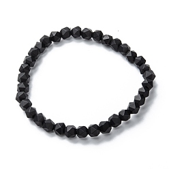 Schwarz Mattierte Glasperlen dehnen Armbänder, facettiert, Vieleck, Schwarz, Perlen: 5x6 mm, Innendurchmesser: 2 Zoll (5.2 cm)