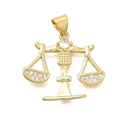Настоящее золото 18K Латунные микро проложить кубического циркония подвески, Весы чары, долговечный, без кадмия и без свинца, стойки покрытие, реальный 18 k позолоченный, 19.5x22.5x3.5 мм, отверстие : 4.5x3.5 мм