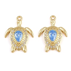 Настоящее золото 18K Латунные микро проложить кубического циркония подвески, прелести морской черепахи, стойки покрытие, долговечный, без кадмия и без свинца, реальный 18 k позолоченный, 19x14x4 мм, отверстие : 1.2 мм