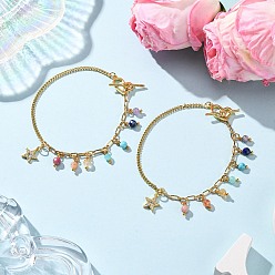 Звезда Браслеты-цепочки с подвесками из латуни и кубического циркония, Браслеты с подвесками из натуральных и синтетических драгоценных камней для женщин, звезда, 7-1/2 дюйм (19.2 см)