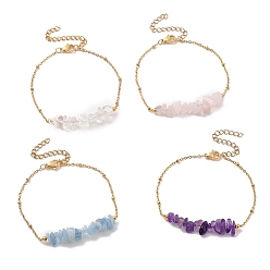 Смешанные камни Браслет из натуральных смешанных драгоценных камней с бисером и звеньями, золотые украшения из нержавеющей стали, 7-1/8 дюйм (18 см)