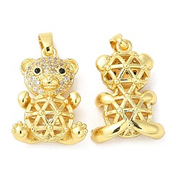 Golden Rack Plating Brass Micro Pave Cubic Zirconia Pendants, Cadmium Free & Lead Free, Bear, Golden, 24x17.5x7mm, Hole: 6x3mm