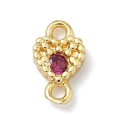 Фуксиновый Подвески-сердечки с кубическим цирконием из латуни, без кадмия и без свинца, долговечный, стойки покрытие, реальный 18 k позолоченный, красно-фиолетовые, 7x4.5x1.5 мм, отверстие : 1 мм
