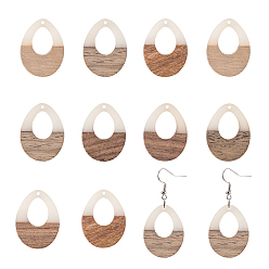 Кремово-белый Подвески из смолы и дерева, слеза, кремово-белые, 37.5x28x3~3.5 мм, отверстие : 1.5 мм, 10 шт / коробка