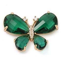 Темно-Зеленый Подвески из латуни с покрытием из прозрачного кубического циркония, со стеклом, без свинца и без кадмия, долговечный, бабочка, реальный 14 k позолоченный, темно-зеленый, 22x29x5 мм, отверстие : 2 мм