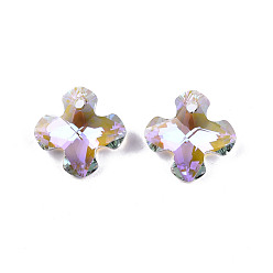 Lilac Electroplated Glass Charms, Faceted, Cross, Lilac, 14x14x6mm, Hole: 1.4mm
