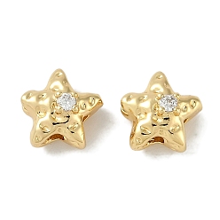 Настоящее золото 18K Латунные микро проложить кубического циркония бусы, без кадмия, без никеля и без свинца, звезда, реальный 18 k позолоченный, 9x8x5.5 мм, отверстие : 1.8 мм