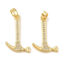 Настоящее золото 18K Латунные микропаве прозрачные подвески с фианитом, амулеты с молотком, реальный 18 k позолоченный, 21.5x14.5x2 мм, отверстие : 4.5x2.5 мм