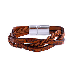 Седло Коричневый Перекрещивающиеся плетеные браслеты из искусственной кожи, Ювелирные изделия из сплава с магнитной застежкой для женщин и мужчин, платина, седло коричневый, 8.27 дюйм (21 см)