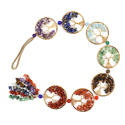 Золотой Древо жизни, медная проволока, подвеска из натурального драгоценного камня, украшение, плетеная нить и подвесные украшения с кисточкой из драгоценных камней чакры, золотые, 600 мм