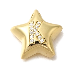 Letter K Стойка металлическая латунная микропрофилированная кубическая циркония подвески, долговечный, без кадмия и без свинца, буквы, реальный 18 k позолоченный, Письмо K, 15.5x16.5x5.5 мм, отверстие : 3 мм