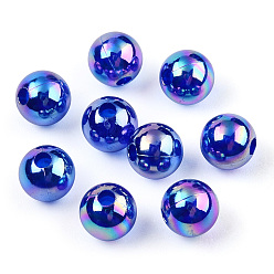 Dark Blue Transparent Acrylic Beads, AB Colors Plated, Round, Dark Blue, 10mm, Hole: 1.8mm, about 950pcs/500g