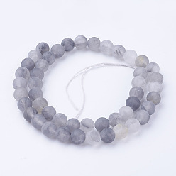 Cloudy Quartz Natural Cloudy Quartz Bead Strands, Frosted, Round, 8~8.5mm, Hole: 1mm, about 45~47pcs/strand, 14.9 inch(38cm)
