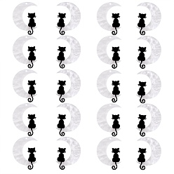 Белый 20 шт. Непрозрачные подвески из акрила, черный кот сидит на чарах полумесяца, для ювелирных изделий, ожерелья, сережек, ремесел, белые, 36x28 мм, отверстие : 1.3 мм