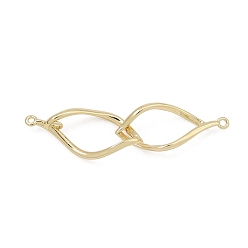 Real 18K Gold Plated Brass Connector Charms, Twisted Leaf Links, Real 18K Gold Plated, 10x41x2.5mm, Hole: 1mm