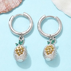 Ананас Латунные кубических серьги циркония обруч, без свинца и без кадмия, платина, ананас, 29x8 мм