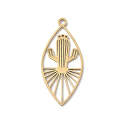 Золотой 201 из нержавеющей стали филигранные подвески, подвески в виде конского глаза и кактуса, золотые, 36x16x1 мм, отверстие : 2 мм