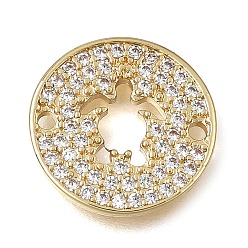 Oro Dijes de conector de zirconia cúbica transparente con micro pavé de latón, plano redondo con enlace de tortuga, chapado en rack, larga duración plateado, sin plomo y cadmio, dorado, 14x2 mm, agujero: 1.2 mm