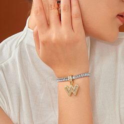 Letter W Модные латунные браслеты с подвесками из прозрачных кубических цирконий с микропаве, теннисные браслеты со стразами для женщин, буквы, Буква W, 7-1/2 дюйм (19 см)
