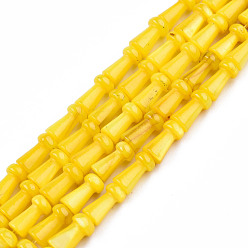 Gold Natural Freshwater Shell Beads Strands, Dyed, Mushroom, Gold, 7.5x4mm, Hole: 0.9mm, about 51pcs/strand, 15.35 inch(39cm)