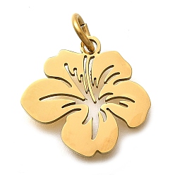 Настоящее золото 18K 304 прелести нержавеющей стали, с целью перехода в кольце, цветочный шарм, лазерная резка, ионное покрытие (ip), реальный 18 k позолоченный, 14x14.5x1 мм, отверстие : 3 мм