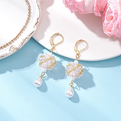 Pink Стеклянные серьги-капли с застежкой-рычагом, золотые, розовые, 57.5x15.5 мм