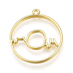 Золотой Стойки из пластика с открытыми задними подвесками, для diy уф смолы, эпоксидная смола, Прессованные цветочные украшения, без кадмия, без никеля и без свинца, плоско-круглые, золотые, 36x32x2.5 мм, отверстие : 2 мм