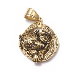 Античное Золото 304 подвески из нержавеющей стали, с микро проложить кубического циркония, леопард, прозрачные, античное золото , 36x28x9 мм, отверстие : 10x7 мм