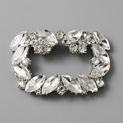 Platine Décoration de chaussures en strass cristal, avec clip de boucle en alliage amovible, rectangle, platine, 1.65x2.4x0.35 pouce (4.2x6.1x0.9 cm)