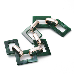 Dark Green Imitation Gemstone Style Acrylic Handmade Rectangle Link Chains, with Rose Gold Plated CCB Plastic Linking Ring, Dark Green, 39.37 inch(100cm), Link: 25.5x17.5x2.5mm and 18.5x11.5x4.5mm, 1m/strand