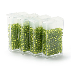 Зелено-Желтый Стеклянные бусины matsuno mgb, японский бисер, 6/0 серебряная подкладке стекла круглое отверстие rocailles бисер, зеленый желтый, 3.5~4x3 мм, отверстие: 1.2~1.5 мм, о 140 шт / коробке, вес нетто: около 10 г / коробка