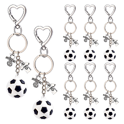 Antique Silver & Platinum 8Pcs PVC Football & Alloy T-Shirt with Soccer Ball with Word Pendant Decorations, with Heart Swivel Clasps, Antique Silver & Platinum, 80mm
