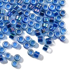 Темно-Синий 10 g стеклянный бисер, непрозрачные радужные цвета , цилиндр, темно-синий, 2.5x2 мм, отверстие : 1.4 мм