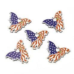 Dark Blue American Flag Theme Single Face Printed Aspen Wood Pendants, Eagle Charm, Dark Blue, 46x54.5x2.5mm, Hole: 1.8mm