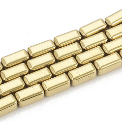 Светло-Золотое Покрытие Гальванизировать немагнитных синтетический гематит бисер пряди, кубоид, свет позолоченные, 8x4x4 мм, отверстие : 1 мм, около 50 шт / нитка, 16.14 дюйм