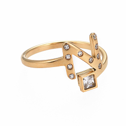 Letter N 304 палец кольца из нержавеющей стали, со стразами, начальная буква n & квадрат, кристалл, золотые, Размер 6~9, 16~19 мм