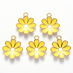 Yellow Alloy Enamel Pendants, Flower, Light Gold, Yellow, 19x16x3.5mm, Hole: 1.8mm