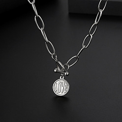 Нержавеющая Сталь Цвет 304 Подвески-монеты в виде дисков любви из нержавеющей стали с застежками для женщин и мужчин, не тускнеет, цвет нержавеющей стали, 23.62 дюйм (60 см)