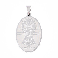 Нержавеющая Сталь Цвет 201 подвески из нержавеющей стали, овальные с рисунками " virgin mary", лазерная резка, цвет нержавеющей стали, 40x25x1 мм, отверстие : 4x9 мм