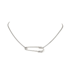 Платиновый & Цвет Нержавейки Кулон в виде железной булавки в виде килта 304 ожерелья из нержавеющей стали с панцирной цепью, платины и нержавеющая сталь цвет, 16.54 дюйм (42 см)