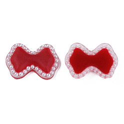 Dark Red Acrylic Cabochons, with ABS Plastic Imitation Pearl Beads, Bowknot, Dark Red, 18x24.5x4.5mm