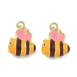 Золотистый Латунь эмаль прелести, прелести пчел, долговечный, стойки покрытие, без свинца и без кадмия, реальный 18 k позолоченный, золотые, 13.5x11x6 мм, Перейти кольцо: 5x1 мм, внутренний диаметр: 3.5 мм